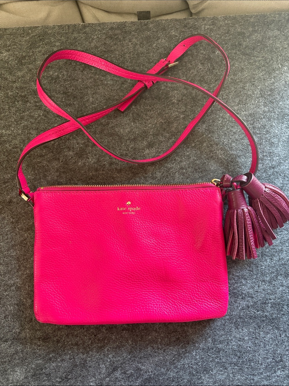 kate spade Bright Fuchsia Pebbled Leather Crossbody with Tassel